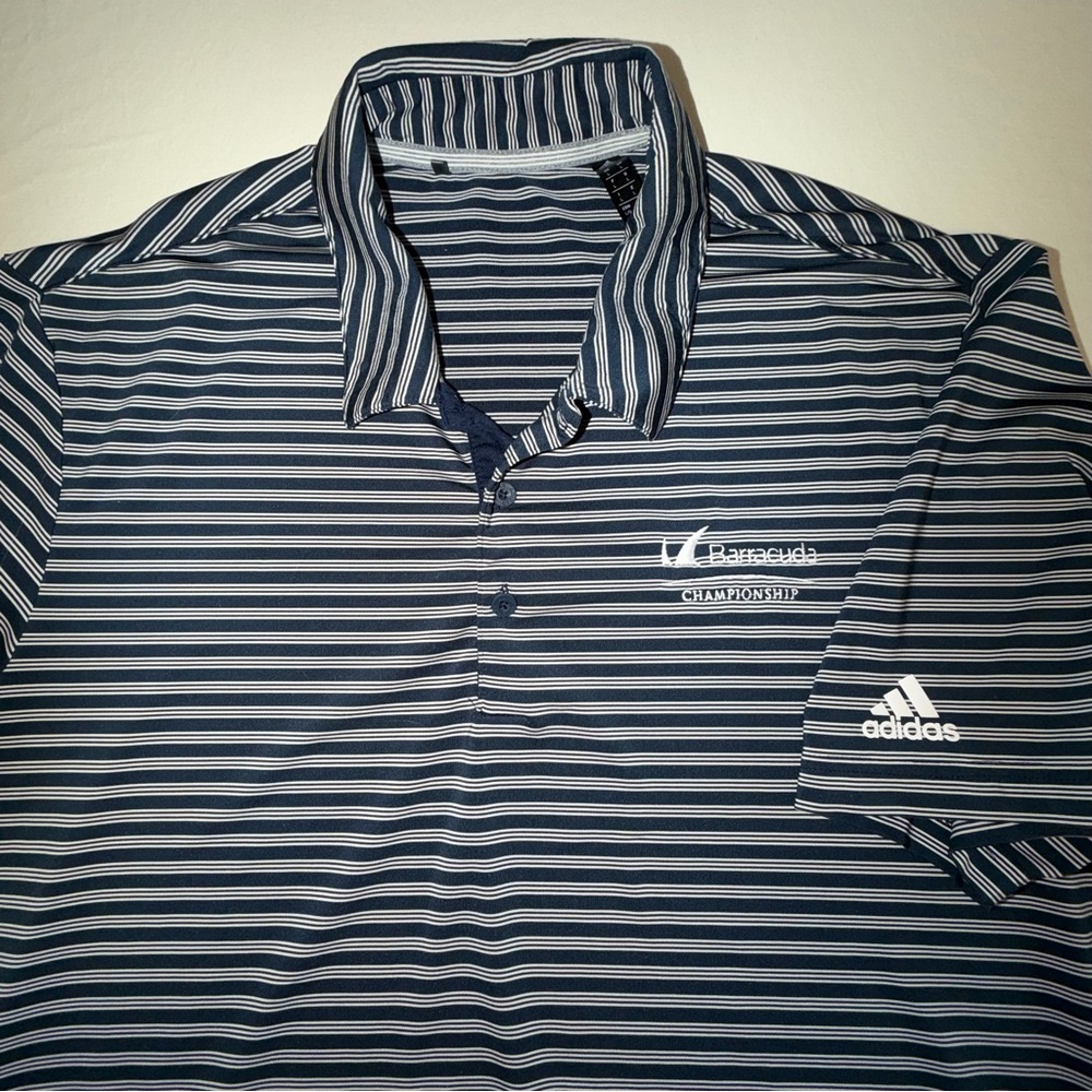 Adidas Men's Striped Polo in Navy and White
